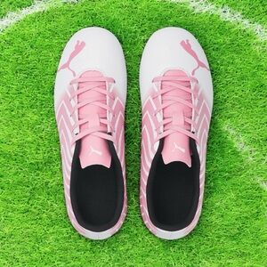 PUMA Kids Size 11 White Pink Puma Tacto II FG/AG Soccer Cleats Shoes